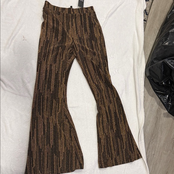 Pants - Gold and Black Striped Flared Sparkle Pants